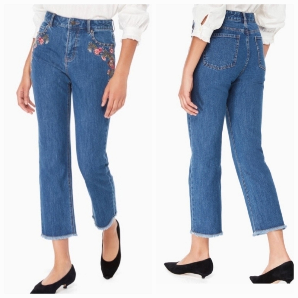 Kate Spade Broome Street Ditsy Embroidered Denim Cropped Jeans